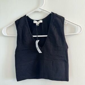 Topshop Black Ribbed V-Neck Cropped Tank Top
